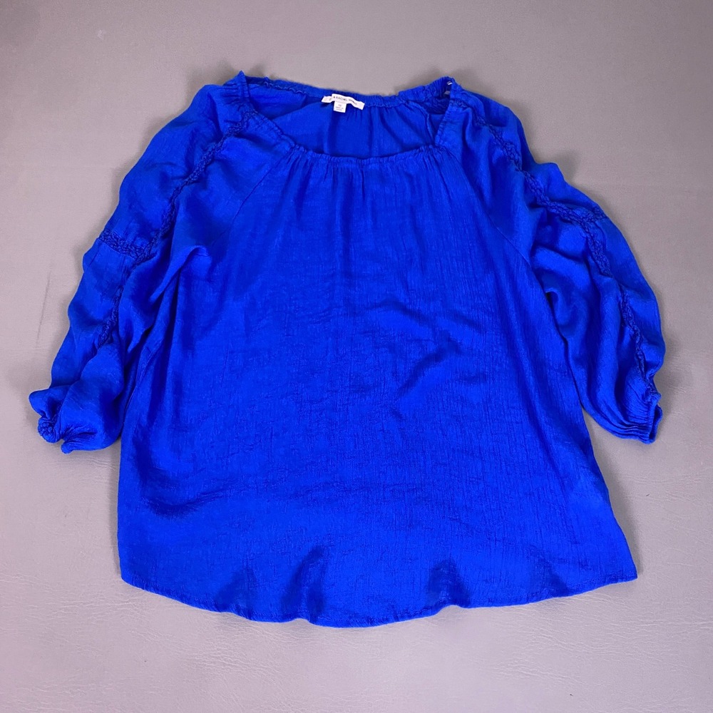 Zac & Rachel Blouse Women's Plus 1X‎ Royal Blue Crochet Trim Peasant Scoop Neck